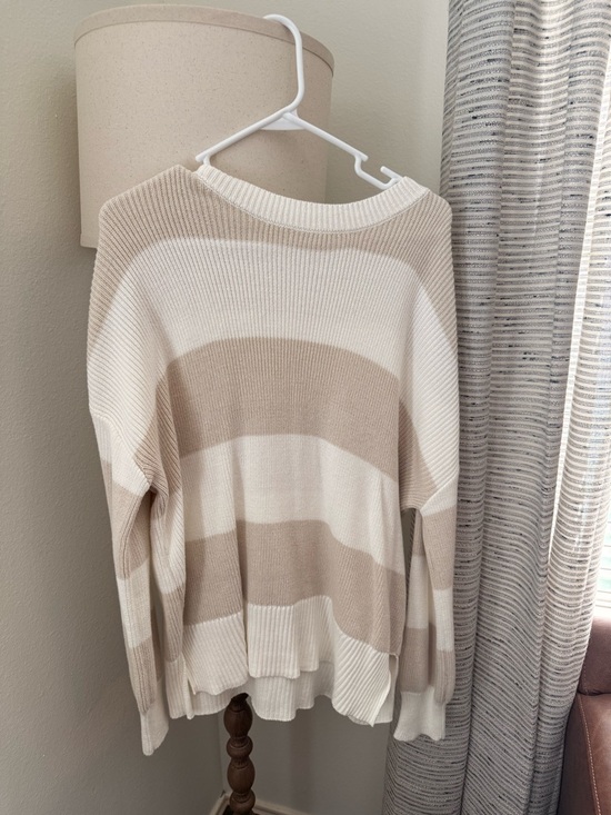 moon & madison Sweaters - moon & madison Striped Crewneck Sweater in Cream and Tan